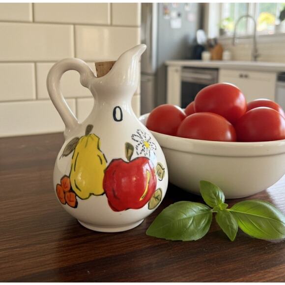 Vintage Handled Oil Cruet Bottle, ‘Masako’ Hand Painted Apple and Pear, Japan - Picture 1 of 7